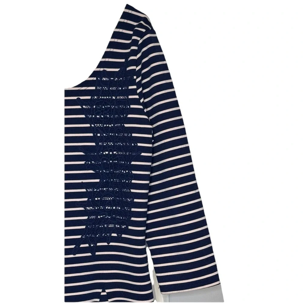 Free People Women's Dress Nautical Knotty Jersey Knit Striped Blue White Large‎